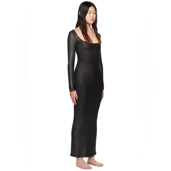 SKIMS Black Soft Lounge Shimmer Long Sleeve Maxi Dress XXS Onyx Foil - Picture 5 of 10